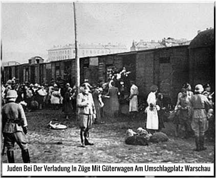 Juden bei der Verladung in Züge mit Güterwagen am Umschlagplatz Warschau